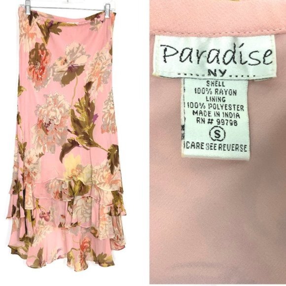 Paradise NY BOHO Cottagecore Romantic Floral Beaded Maxi Skirt Sz S - Picture 5 of 16